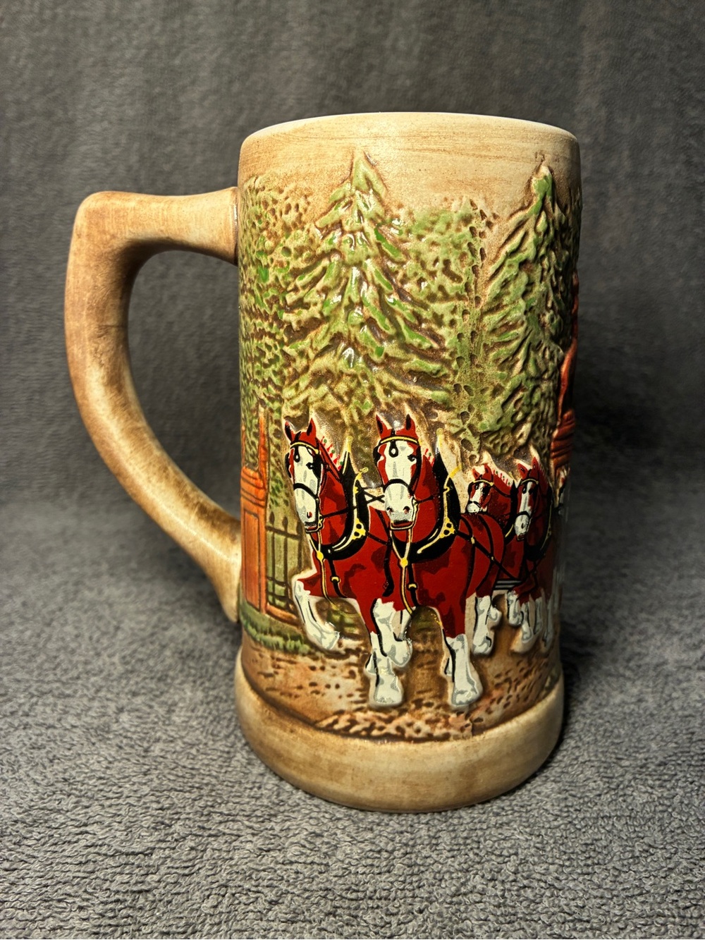 Vintage Budweiser Champion Clydesdales Beer Stein Ceramarte Brazil 1970s Rare